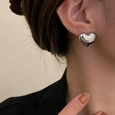 LATS Gold Color Smooth Surface Love Heart Shaped Stud Earrings Women Minimalist Fashion Girl Wedding Bridal Jewelry 2