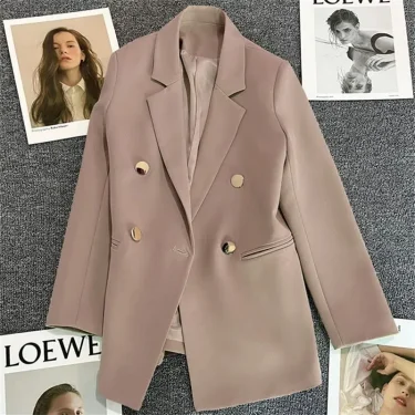 Solid Casual Coat Metal Buckle Small Suit Jacket Women Clothing Summer Double Breasted Office Lady Elegant Blazers Thin Autumn 5