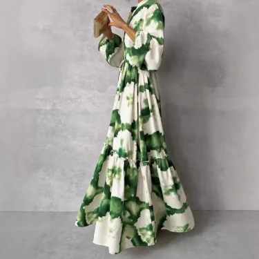 New Women's Long sleeve dress With Fashionable Floral print V-neck and Adjustable Waist Size A-line dress Women's casual wear 3