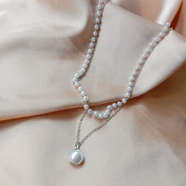 SUMENG 2025 New Fashion Kpop Pearl Choker Necklace Cute Double Layer Chain Pendant For Women Jewelry Girl Gift 6