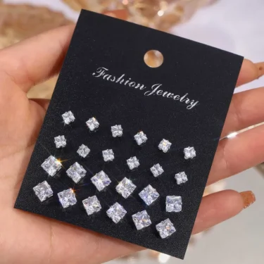 12 Pair/Lot White Shiny Wedding Stud Earrings Set for Women Men Crystal Jewelry Accessories Oorbellen Jewelry Earrings 1