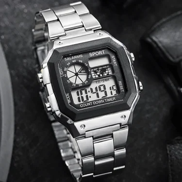 MAYZHISU Classic Men's Digital Watches Luxury Stainless Steel Strap Sport Watches Men Military Clock LED Sport Wristwatch 2
