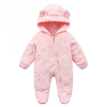 OLEKID Autumn Winter Newborn Baby overalls Plus Velvet Hooded Kids Baby Girl Rompers 0-1 Years Toddler Boy Jumpsuit Outfits 2