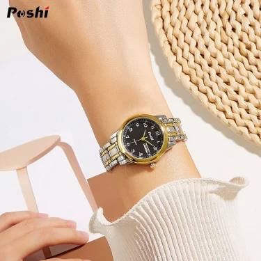 POSHI Original Waterproof Quartz Watch for Women Fashion Ladies Bracelet Luxury Stainless Steel Strap Date Week Women's Watches 4