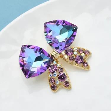Wuli&baby Bowknot Purple Crystal Butterfly Brooch Pins Jewelry Badge Gift 3