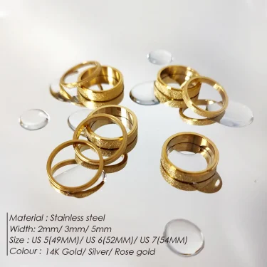 eManco High Quality Simple Scrub Stainless Steel Women 's Rings 2/3/5MM Width Gold Color For Girl Jewelry 2