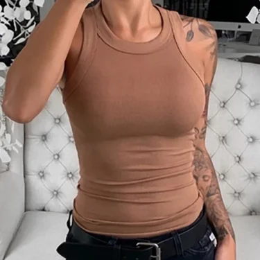 Women Solid Round Neck Ribbed Tank Top Camisole Women Summer Basic Elastic Tank Top O Neck Solid Tank Top 6