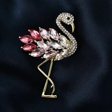 Fashion Classic Inlaid Rhinestone Flamingo Bird Brooches For Women Luxury Design Unisex Metal Animal Brooch Pins Jewelry Gifts 3