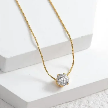 Gold Plated Stainless Steel Dainty Minimalist Zircon Charm Anti Tarnish Chain Round Clear Cz Stone Necklace for Women Jewelry 6