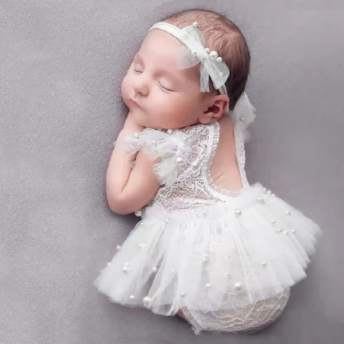 Lace Romper Newborn Photography Props Dress Girl Accessories Headband Photo Suit Baby Costume Infant Birth Outfit Summer 0 Month 1