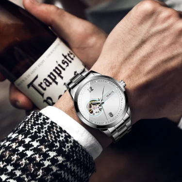 SKROX Original Luxury Brand Waterproof Tourbillon Automatic Clock Steel Skeleton Mechanical Man Watch Business Male Wristwatches 4