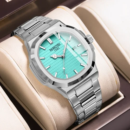 NIBOSI 2025 New Luxury Watch Business Waterproof Male Clock Luminous Date Stainless Steel Square Quartz Men Watch Reloj Hombre 1