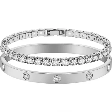 2pcs/set Luxury Love Dangles Bracelets for Women Teen Girls Cubic Zirconia Cuff Bangle Friendship Jewelry Witness Gift of Love 1