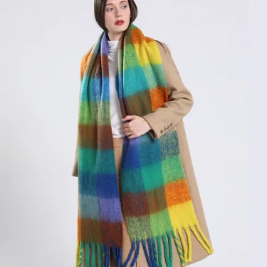 2025 Winter Thick Warm Scarf Women Cashmere Shawl and Wraps Pashmina Neckerchief Bufanda Female Rainbow Hairy Tessel Echarpe New 2