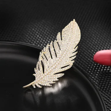 Elegant Silver Color Full of Rhinestone Feather Brooches for Women Men Unisex Luxury Crystal Lapel Safety Pins Party Jewelry 5