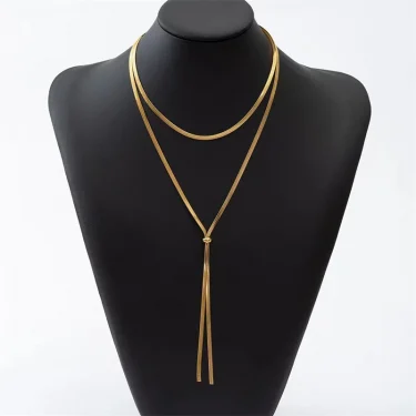 316L Stainless Steel New Fashion Fine Jewelry 134cm Pull Adjusting Charm Flat Snake Chain Choker Necklaces Pendants For Women 4