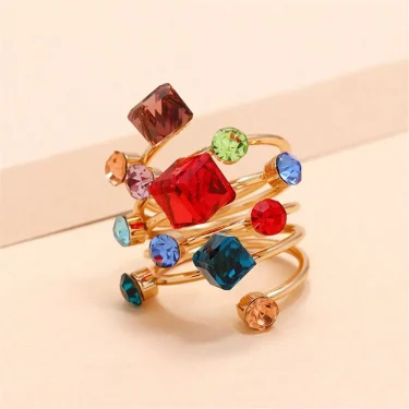 Trendy Irregular Crystal Aesthetic Rings for Women Y2K Gothic Large Stone Knuckle Rings Rhinestone Geometric Zircon Jewelry Gift 4