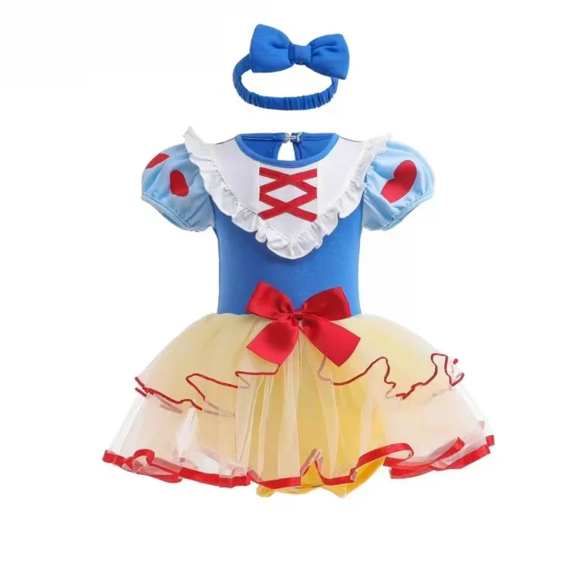 Baby Romper Dress With Headband Infant Baby Princess Girl Clothes Size 3-18M Cute Design Baby Dress Party Costumes 5