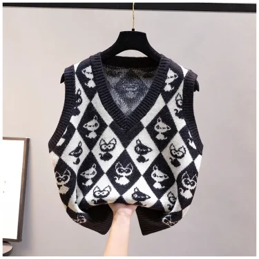 Women's spring and autumn 2023 fashion new knitted vest sleeveless v-neck sweater Korean style foreign style top 2