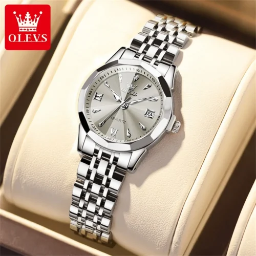 OLEVS Elegant Fashion Ladies Watches 9998 Original Quartz Women's Watches Waterproof Stainless Steel Luminous Date Wristwatch 1