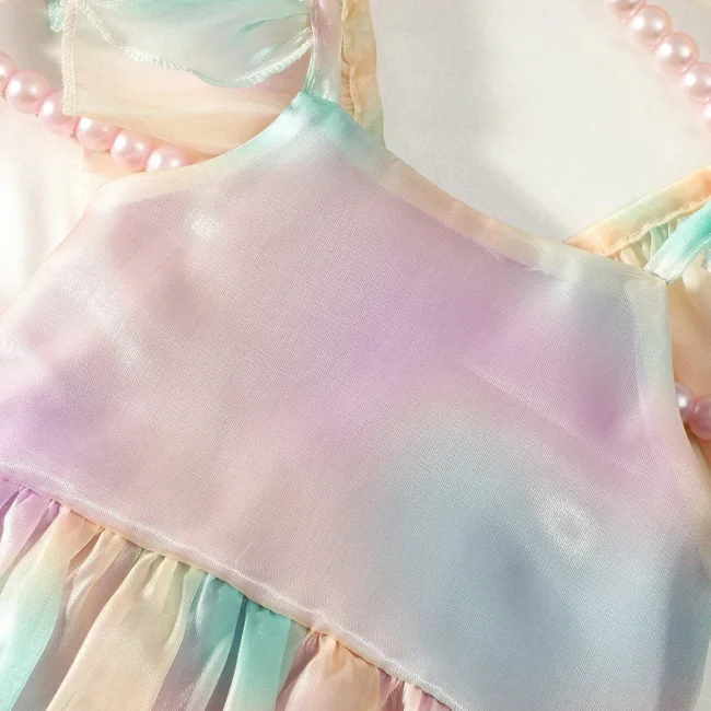 Ylsteed Newborn Girl Photography Props Rainbow Baby Girl Gradient Color Romper for Photo Shoot Pleated Skirt Matching Headband 6