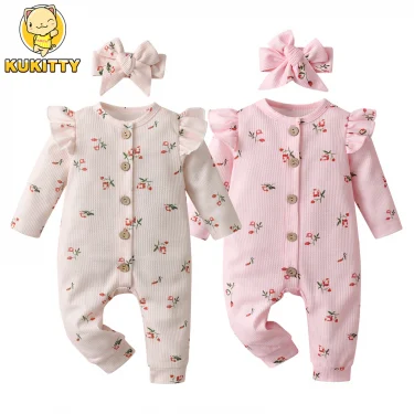 Casual Newborn Infant Baby Girl Romper Clothes Spring Autumn Long Sleeve Jumpsuit Playsuit Come with Headband Clothing for Girls 1