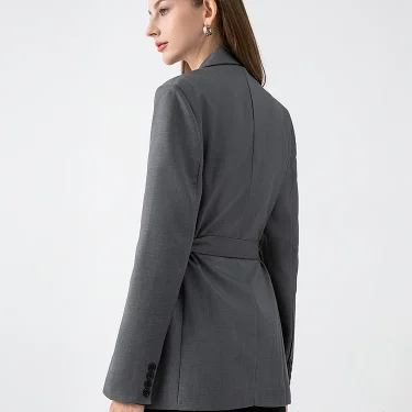 TRAFZA Casual Gray Belt Blazer Women V Neck Long Sleeve Sashes Pockets Oversized Jackets Fashion 2024 Autumn Streetwear Outwears 5
