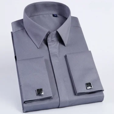 Spring Autumn Men's French Cufflinks Business Dress Shirt Sleeve Pin Solid Color Non-iron Shirts Slim Fit Party Men's Wear 4