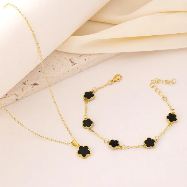 Fashion Luxury Gold Color Flower Leaf Plant Bracelet Set for Women Girl Necklace Wedding Party Adjustable Jewelry gift 3