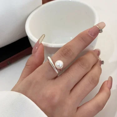 925 Sterling Silver Round Pearl Ring Wedding Adjustable Rings For Women Jewelry Wholesale Money 925 1