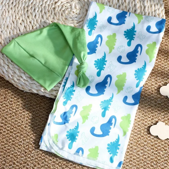 Ylsteed Newborn Photography Wrap with Matching Hat Leaves Printed Stretch Swaddle Infant Photo Shooting Outfits 6