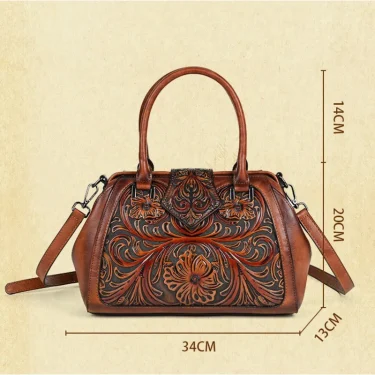 New Vintage Embossed Handmade Handbag For Women Versatile PU Leather Shoulder Bag Large Capacity Crossbody Bags Female 6