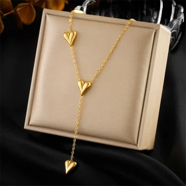 DIEYURO 316L Stainless Steel Heartshaped Gold Color Bracelet Necklace For Girl Delicate Fashion Simplicity Pendant Jewelry Suit 4