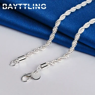 Charm 925 sterling silver Accessories Men 4MM 40-60cm 2PCS Rope Chain Necklace Bracelet Women Fashion Wedding Gift Jewelry 5