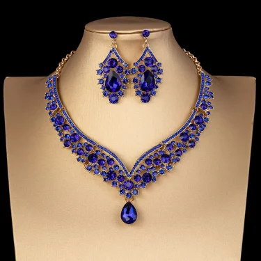 Luxury Crystal AB Color Choker Necklace Earrings Set Rhinestone Bridal Jewelry Sets for Bride Wedding Party Costume Bijoux Femme 4