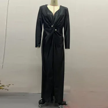 Autumn Long Sleeved Solid Banquet Dress Elegant Temperament V Neck Slim Party Dress Lady Fashion Twisted High Waist Office Dress 6