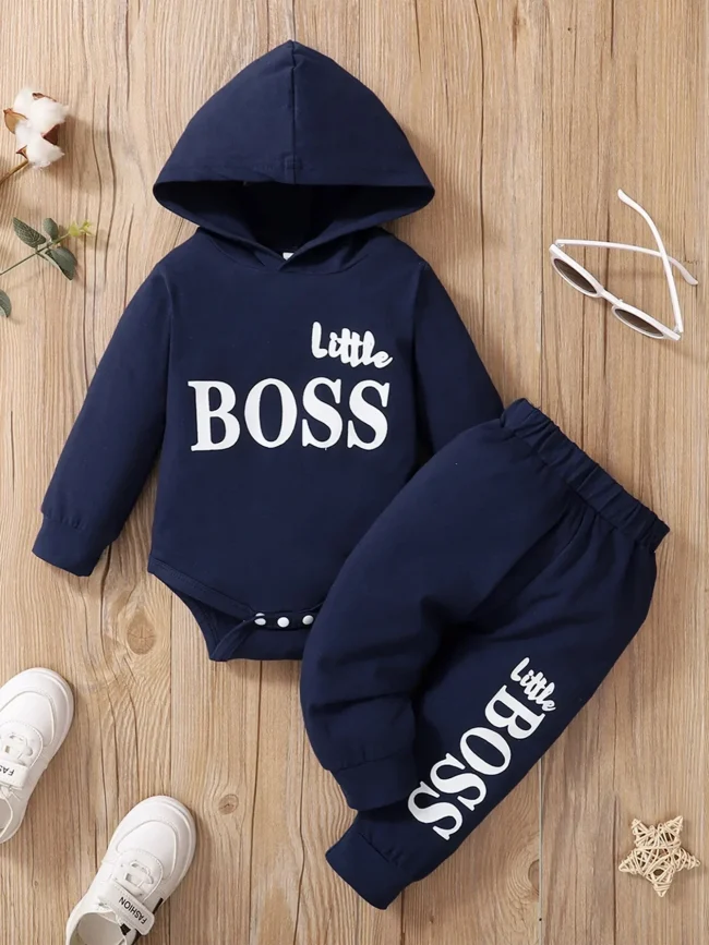 Winter Newborn Infant 0-24M Baby Boy Long Sleeves Cotton Hooded Letter Fashion Baby Hoodies Clothing 1