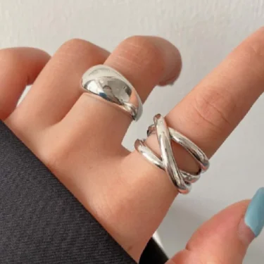 Fashion Gold Color Smooth Geometric Open Rings Set For Women Exaggerated Metal Irregular Thick Chunky Ring Trendy Jewelry Gifts 3