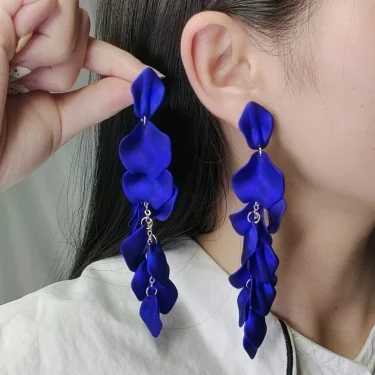 Trendy Petal Tassel Long Drop Earrings for Women Red Blue Exaggerate Big Dangle Earrings Wedding Party Personality Jewelry Gift 3