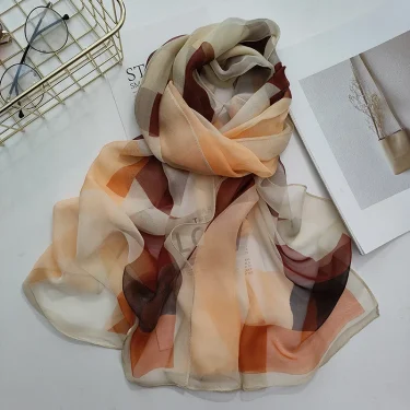 Women Foulard Colorful Geometric Elegant Chiffon Georgette Bandana Scarf Summer Beach Silk Feeling Travel Sun Protection Thin 6