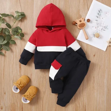 PatPat 2pcs Baby Color Block Long-sleeve Hoodie and Trousers Set Soft and Comfortable Perfect for Outings and Daily Wear 2