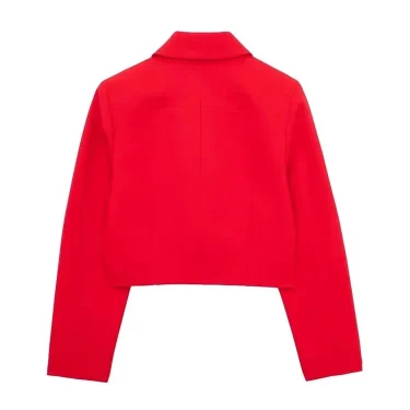 TRAF Women Fashion With Flaps Cropped Blazer Coat Vintage Long Sleeve Snap-button Female Outerwear Chic Tops 6