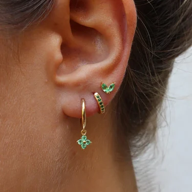 3PCS Exquisite Green Zircon Hanging Earrings Set for Women Stainless Steel Flower Dangle Earring Cartilage Piercing Jewelry 2