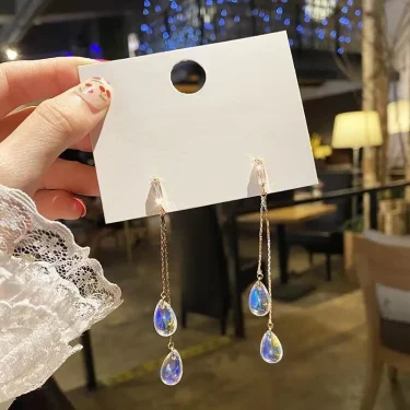 2025 Fashion Crystal Water Drop Tassel Earrings for Women Temperament Colorful Long Earrings Bridal Wedding Party Jewelry Gifts 5
