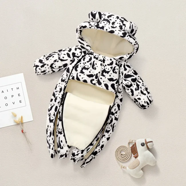 Autumn Winter Baby Jumpsuit Cartoon Printed Hooded Plus Velvet Baby Boy Snowsuit 0-2 Years Newborn Todder Overalls Infant Romper 5