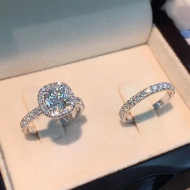 Luxury Exquisite Silver Color Princess Ring for Women Fashion Inlaid White Zircon Stones Wedding Rings Set Engagement Jewelry 1