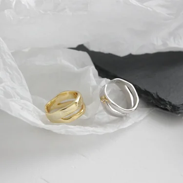 XIYANIKE Silver Color Trendy Elegant Twist Two Circle Rings for Women Couple Simple Geometric Handmade Jewelry Adjustable 3