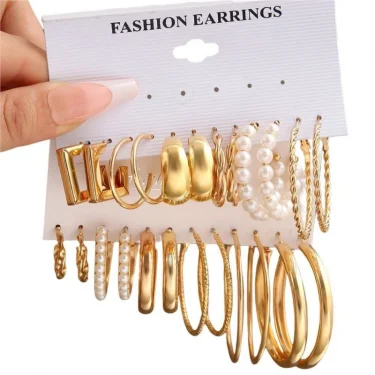 12 Pairs/set 14K Gold Color C-shaped Stud Earring Sets for Women Trendy Temperament Daily Earrings Fashion Jewelry Sets Gifts 4
