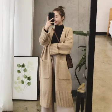 Sweater Cardigan Female 2023 Korean Spring and Autumn New Sweater Coat Women Loose Medium Length Versatile Knitted Cardigan 6