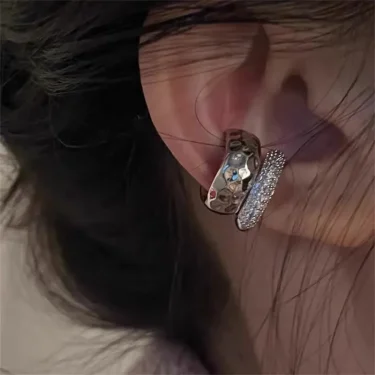 KOTiK New Trending Zircon Double-layer Ear Cuff No Piercing Earring Punk Unique Metal Geometric Ear Clip for Women Y2K Jewelry 3